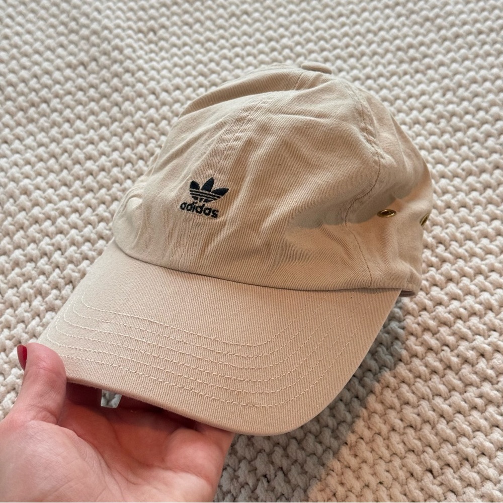 adidas Beige Dad Hat with Black Trefoil Logo